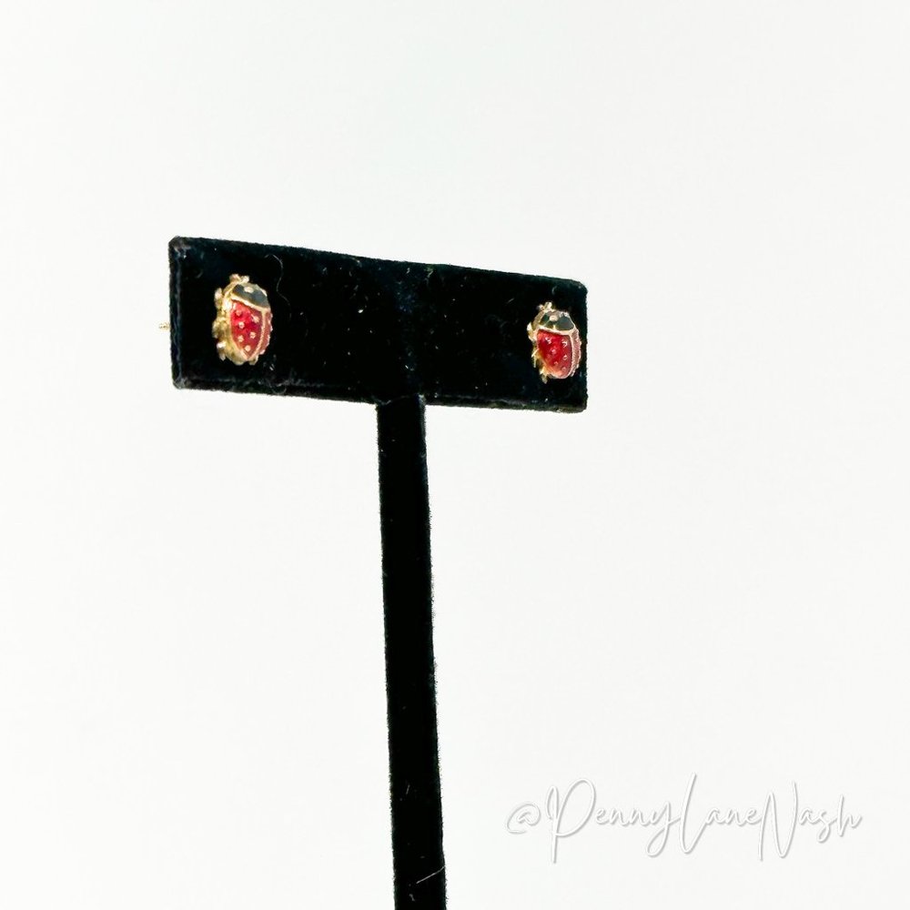Vintage Red Mini Ladybug Earrings - Picture 3 of 7